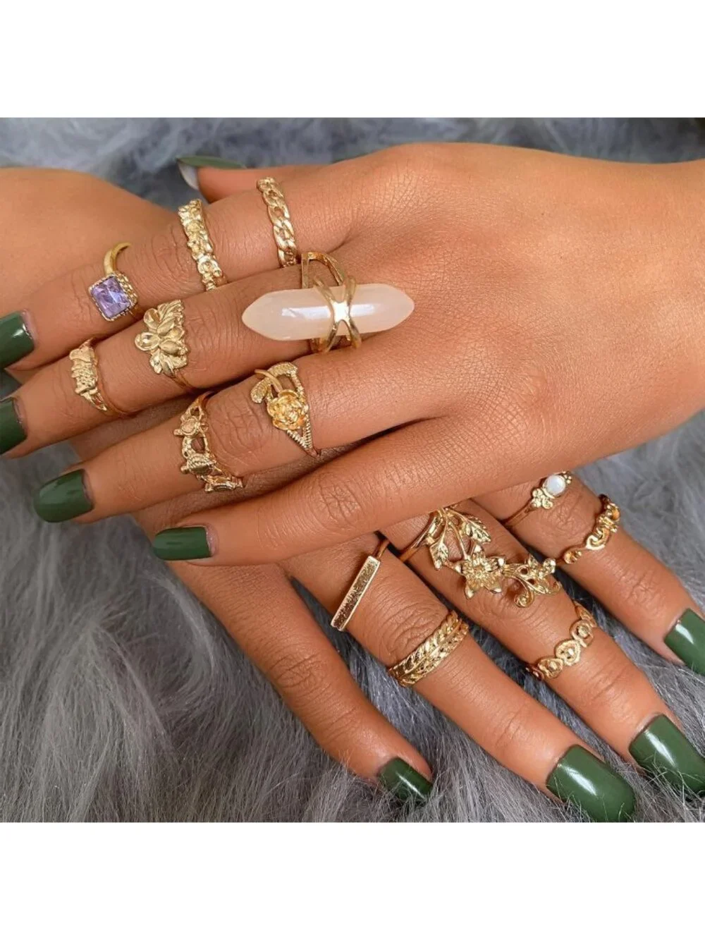 82 Pcs Vintage Silver Knuckle Rings Set for Women - Bohemian Stackable Midi